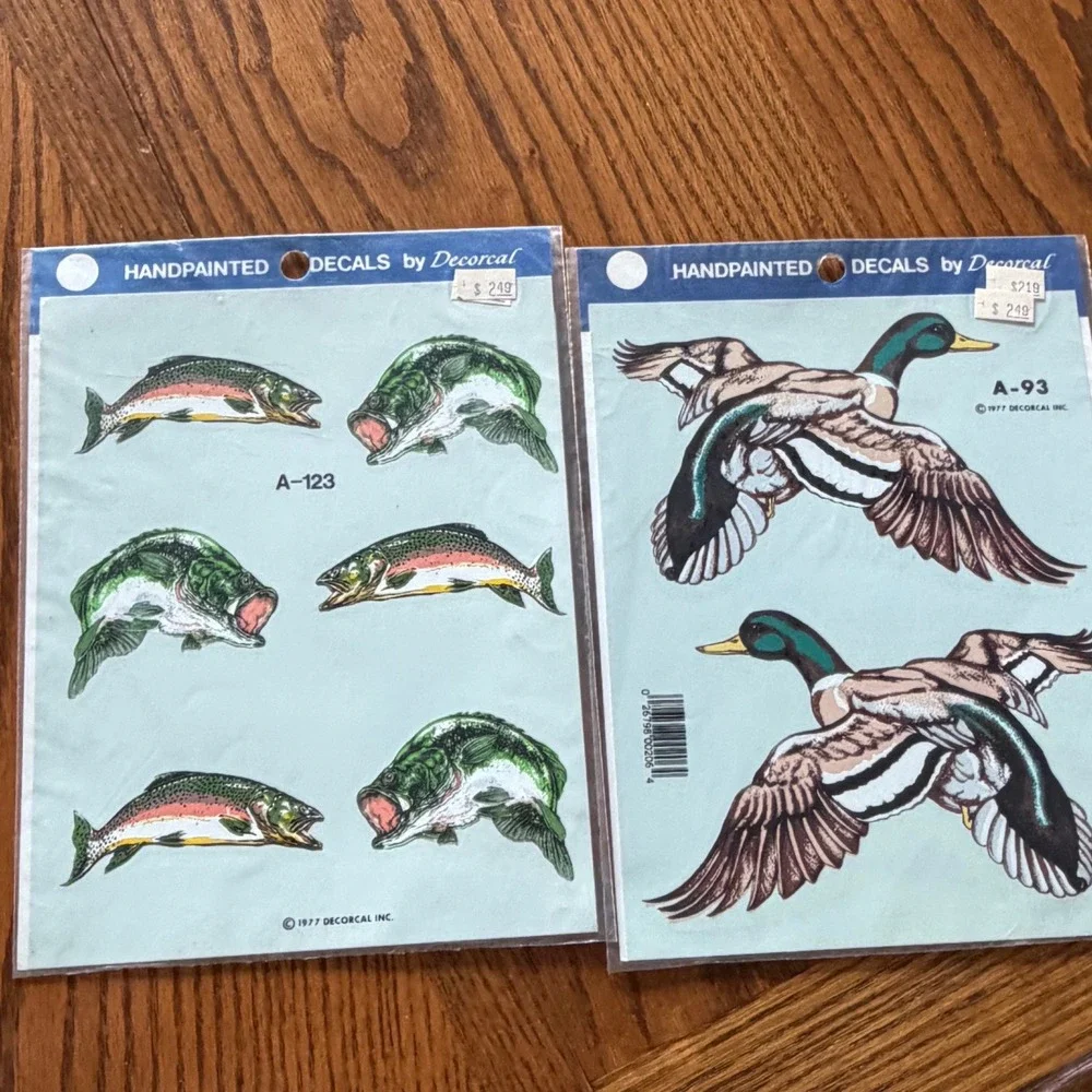 Vintage 1977 Decal Lot Of 2‎ NOS New Decoral Handpainted Cabin Lodge Hunt Fish